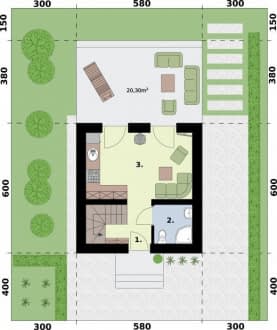Rzut projektu LIDO 2 C dom mieszkalny, całoroczny z antresolą - Rzut przyziemia