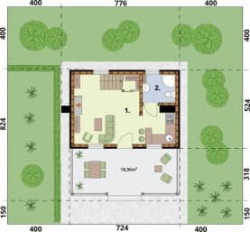 Rzut projektu BARI C szkielet drewniany, dom mieszkalny, całoroczny - Rzut przyziemia