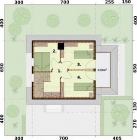 Rzut projektu ORLEAN C dom mieszkalny, całoroczny szkielet drewniany ogrzewanie kocioł gazowy - Rzut poddasza