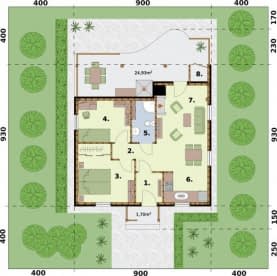 Rzut projektu BARBADOS C dom mieszkalny, całoroczny szkielet drewniany - Rzut przyziemia