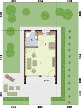 Rzut projektu MOCA 2 A szkielet drewniany dom letniskowy na zgłoszenie do 35m2 - Rzut przyziemia