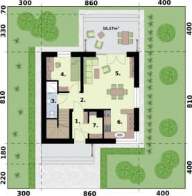 Rzut projektu SEVILLA 4 - na zgłoszenie do 70m2 pompa ciepła, wentylacja mechaniczna z rekuperacją - Rzut przyziemia