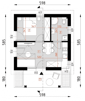 Rzut projektu D315D - wersja drewniana - Parter