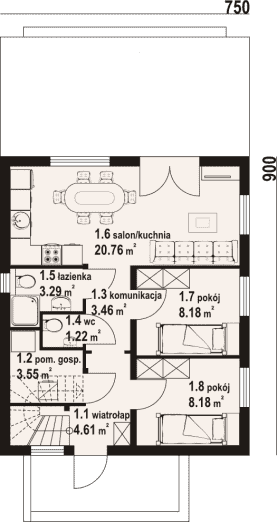 Rzut projektu grochowo nowe 13 dws - Parter
