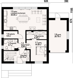Rzut projektu grochowice 1 mg - Parter
