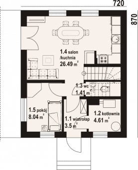 Rzut projektu gładyszowo aa 70 - Parter