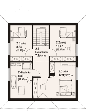 Rzut projektu brzeg wąski 3 dw PC - Poddasze