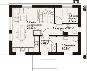 Rzut projektu janowo bb 70 - Parter