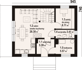 Rzut projektu zawojowo bb 70 - Parter