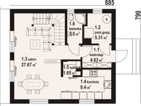 Rzut projektu gryfice bb 70 dws - Parter