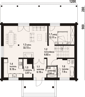 Rzut projektu chmielniki małe dw 9 - Parter