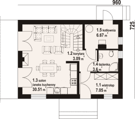 Rzut projektu jarkowo aa 70 - Parter