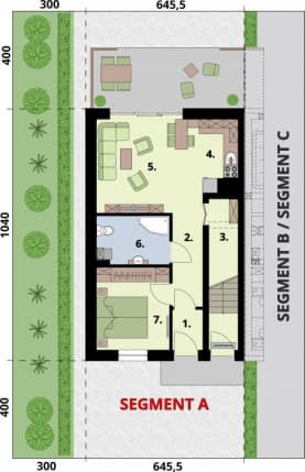 Rzut projektu BRAGA - dom dwulokalowy - Rzut przyziemia A