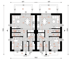 Rzut projektu D425A - Zabudowa bliźniacza WT2021 - Parter