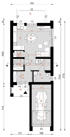 Rzut projektu D427 - z garażem WT2021 - Parter
