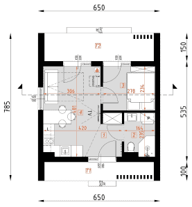 Rzut projektu D434 - wersja drewniana - Parter
