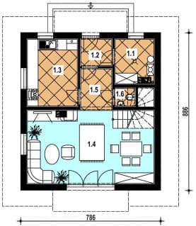 Rzut projektu A-130 szkieletowy - Parter