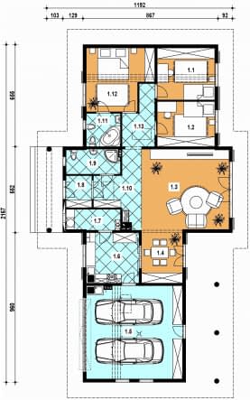 Rzut projektu A-105 szkieletowy - Parter