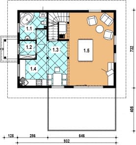 Rzut projektu L-92 z bali - Parter