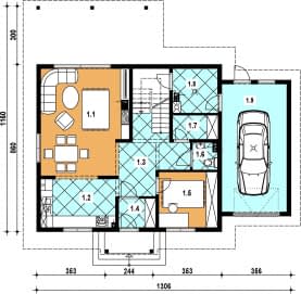 Rzut projektu L-91 szkieletowy - Parter