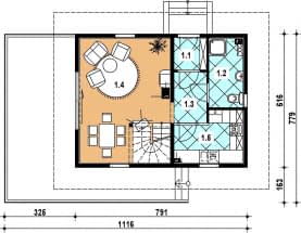 Rzut projektu L-87 z bali - Parter