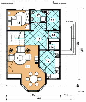 Rzut projektu L-58 z bali - Parter