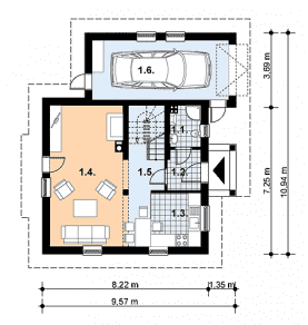 Rzut projektu L-55 murowany - Parter