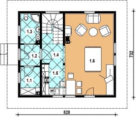 Rzut projektu L-44 szkieletowy - Parter