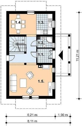 Rzut projektu L-35 murowany - Parter