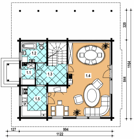 Rzut projektu L-33 z bali - Parter