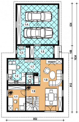 Rzut projektu A-142 szkieletowy - Parter