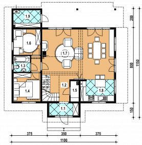 Rzut projektu A-145 z bali - Parter
