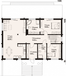 Rzut projektu chmielniki dw 9x - Parter