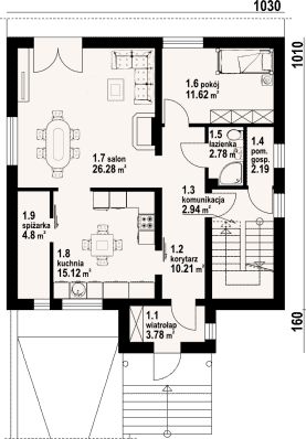 Rzut projektu brzozów 7 - Parter