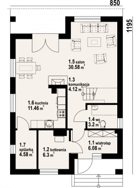 Rzut projektu gładyszów 3 - Parter