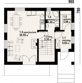 Rzut projektu grabie średnie 13 - Parter