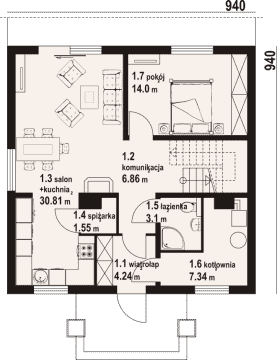Rzut projektu stopnica dws - Parter