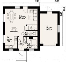 Rzut projektu gładyszów mały m - Parter