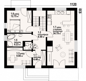 Rzut projektu jaworki 14m - Parter