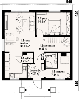 Rzut projektu stopnica 3 dws - Parter