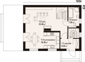 Rzut projektu ścinawka 9m - Parter