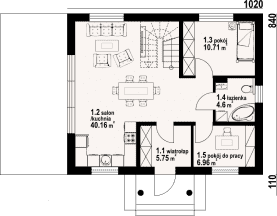 Rzut projektu paczków 55m - Parter