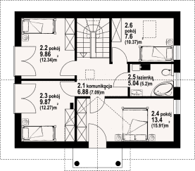 Rzut projektu paczków 55m - Poddasze