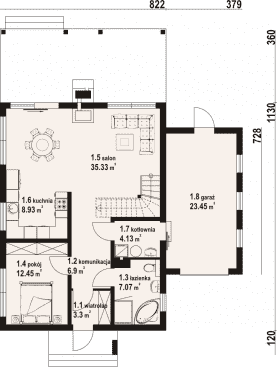 Rzut projektu głogoczów 3 dws - Parter