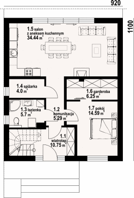 Rzut projektu grochowice 1m - Parter