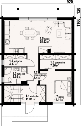 Rzut projektu grochowice 1dw - Parter