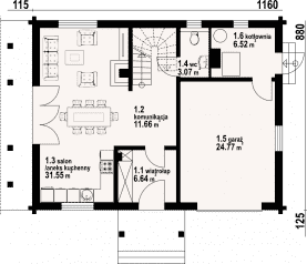 Rzut projektu miastko 1g dw - Parter