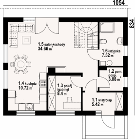 Rzut projektu ścinawka 13m - Parter