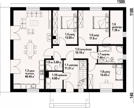 Rzut projektu dębowo 15m - Parter
