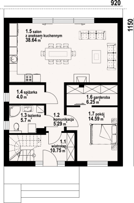 Rzut projektu grochowice 55m - Parter